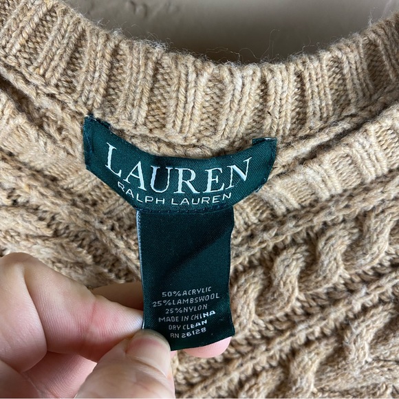 Lauren Ralph Lauren Tan Neutral Cable-knit Fringe Poncho Sweater - Picture 6 of 6